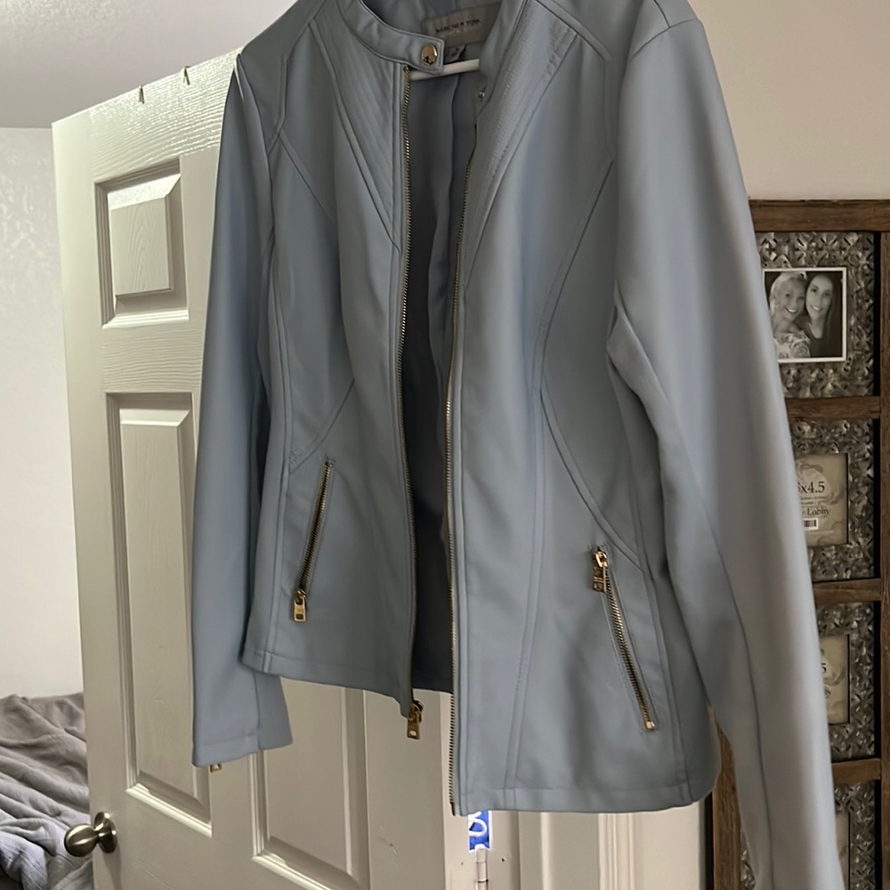 Baby blue faux leather jacket
